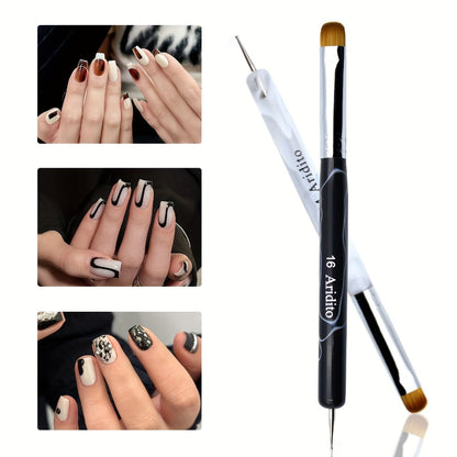 Nail Art Brush Set 4pcs Fine Tip Detail Brushes with Dotting Tool – Nylon Bristle Precision Manicure Brushes #10 #12 #14 #16 for Gel Acrylic