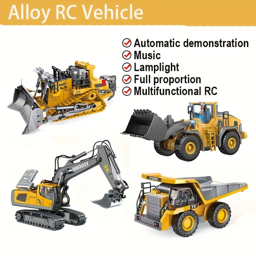 RC Construction Vehicle Set 2-in-1 & 3-in-1, 2.4G 11-Channel Remote Control Excavator Dump Truck Forklift Bulldozer