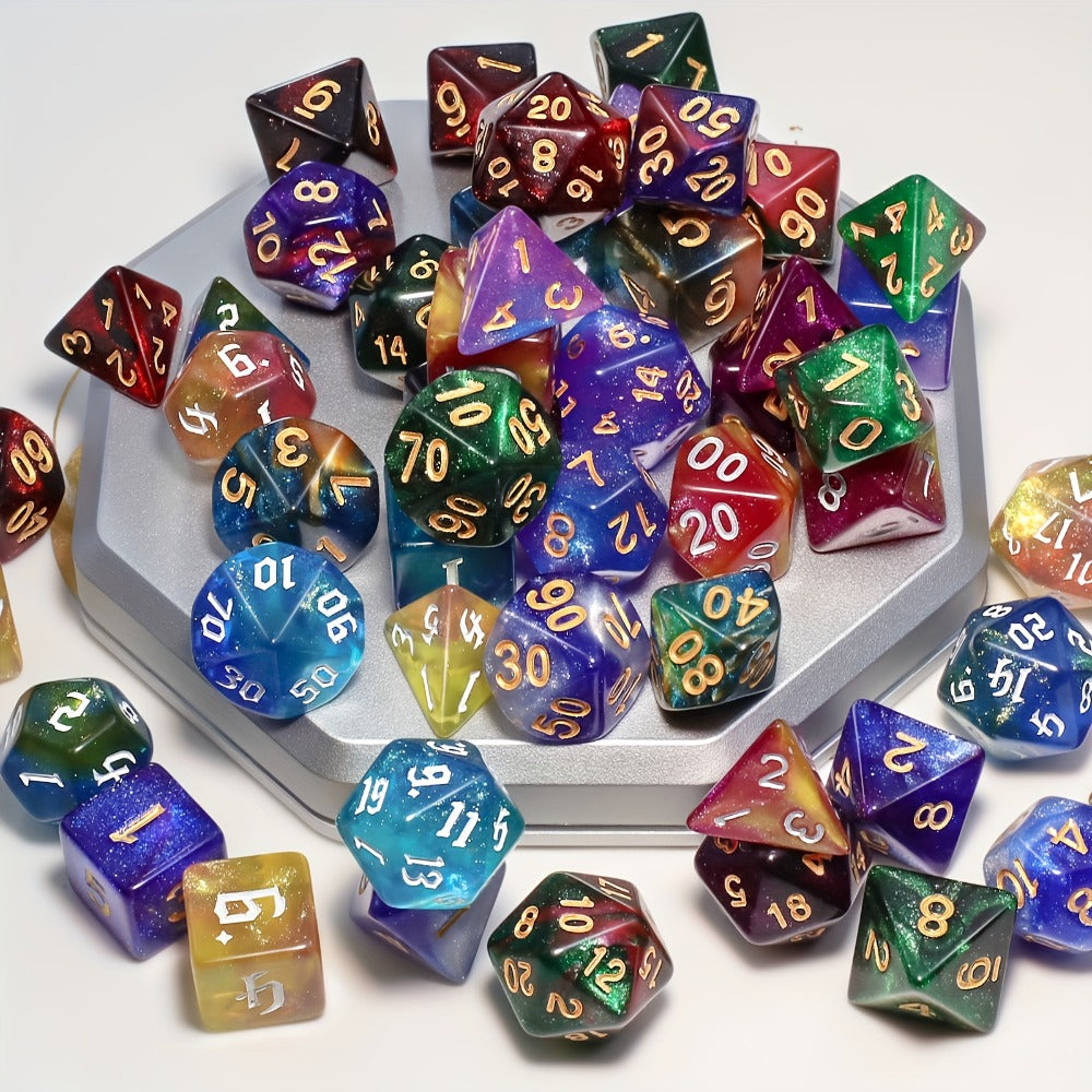 DnD Polyhedral Dice Set 84pcs – Starry Night Glitter Dice with Pouch & Tray for D&D RPG MTG Tabletop Games, Complete 12-Color Collection
