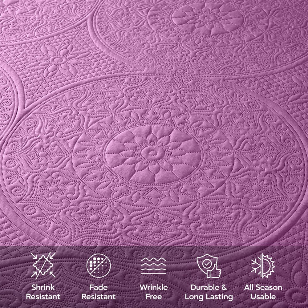 Floral-Pattern Three-Piece Bedspread Set in 16 Colors with Twin, Queen, King and California King Sizes