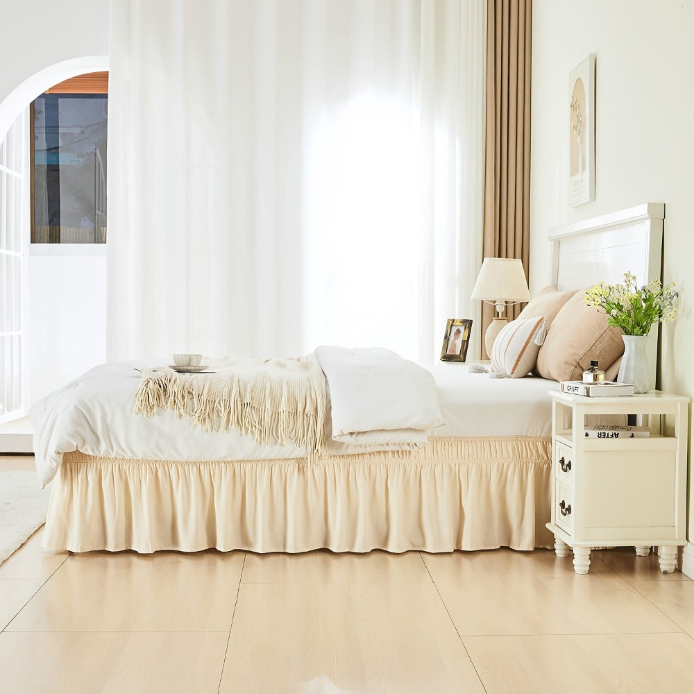 Bed Skirt with Adjustable Elastic Belt – Ruffle Microfiber Dust Ruffle 15 Inch Drop, Hotel Quality, Fade Resistant, Machine Washable