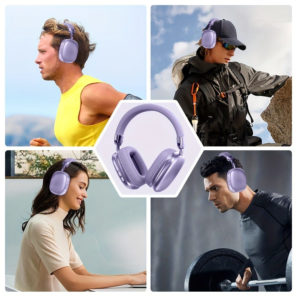 Foldable Over-Ear Wireless Headphones with Cushioned Earcups, Padded Headband and Black or Purple Finish