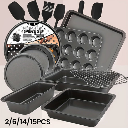Nonstick Bakeware Set with Cooling Rack Cookie Sheet Cake Pans Loaf Muffin Pizza Pan Baking Pans Set for Kitchen 6 14 15 Piece