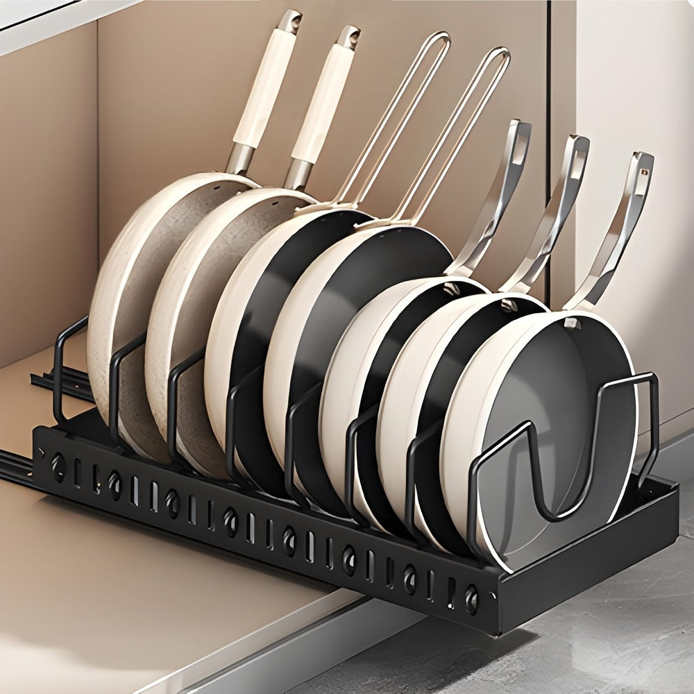 Pull-Out Pot and Pan Lid Rack Cabinet Sliding Storage Organizer – Kitchen Cabinet Slide-Out Box with 8/16 Adjustable Dividers for Lids