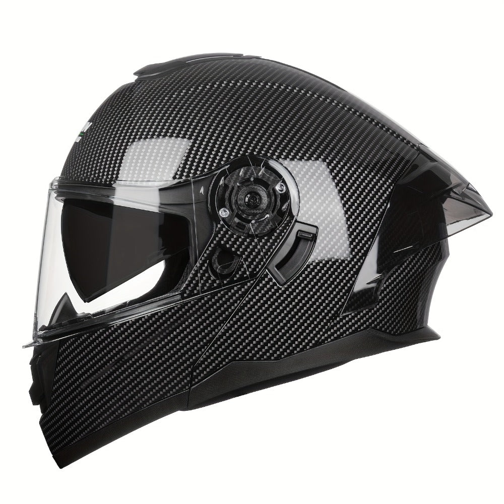 Carbon Fiber Pattern Motorcycle Helmet – Modular Flip-Up Full Face Helmet, Lightweight Motorbike Helmet for Men & Women