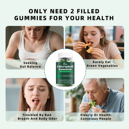 Chlorophyll Gummies 60 Count with Vitamin C D3 E B12 Zinc Irish Sea Moss Elderberry Echinacea & Apple Cider Vinegar