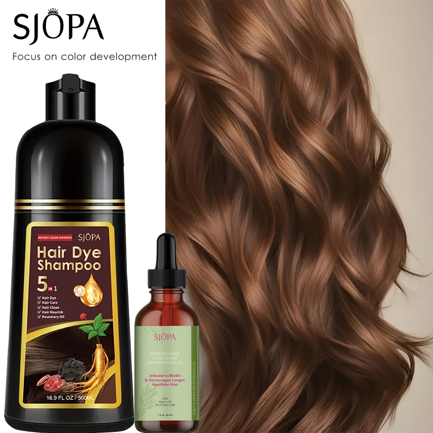 Hair Color Shampoo, SJOPA 5-in-1 16.9oz Bottle-and-Dropper Presentation with 12 Color Options