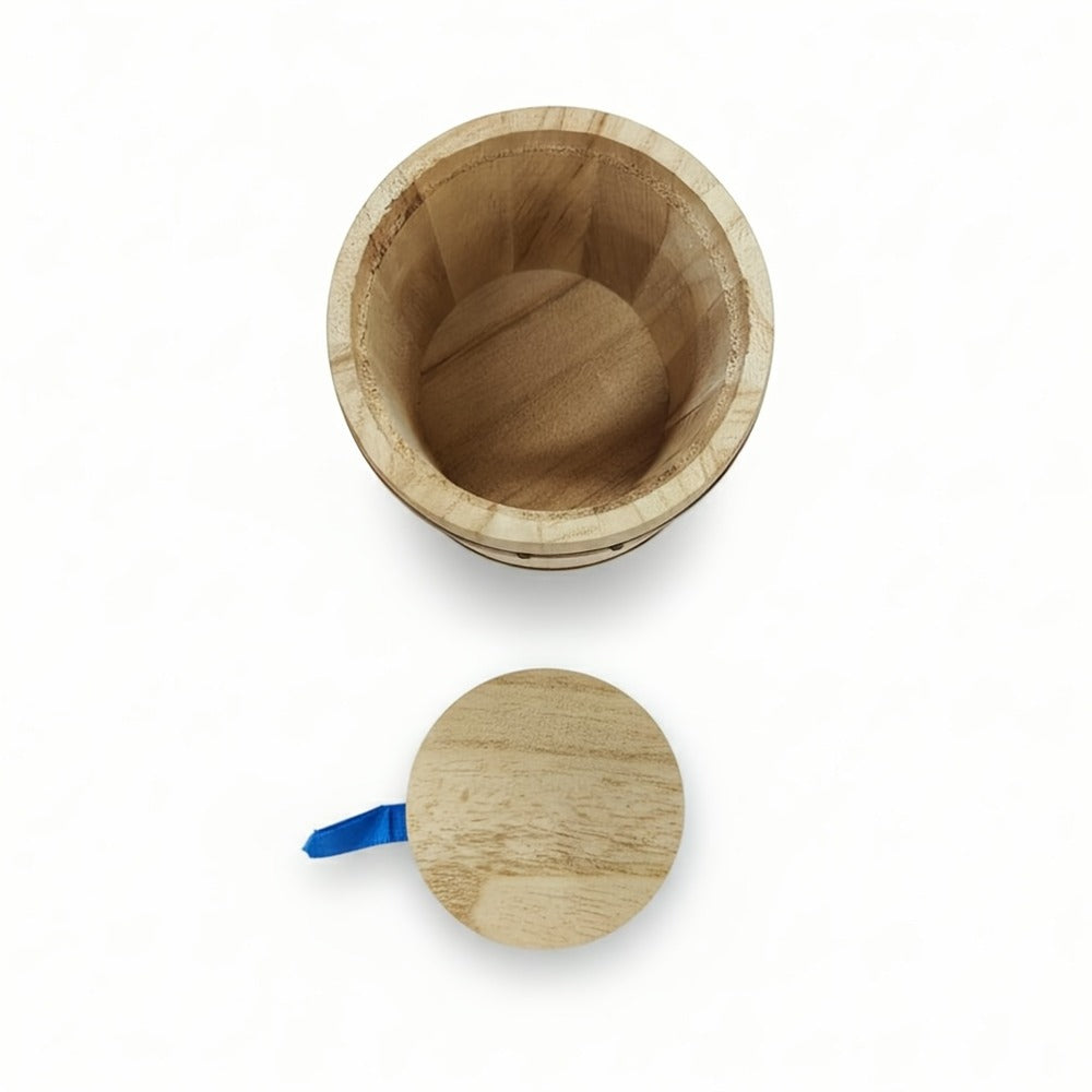 Wooden Barrel Storage Jar with Lid, Rustic Mini Desktop Organizer for Coffee Beans, Sugar, Candy