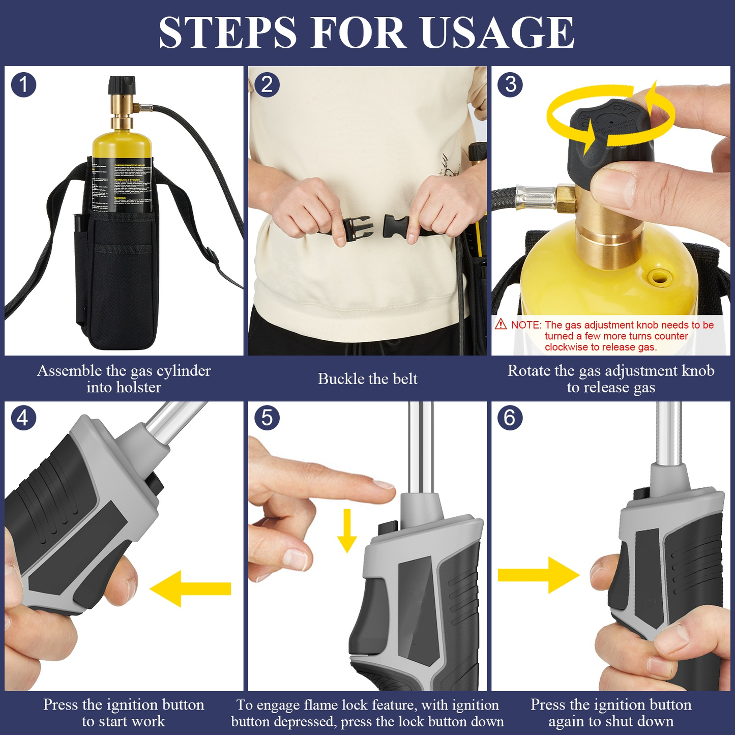 Trigger-Start Propane Torch Kit with 5 ft Hose and Holster or Cylinder Clip Configuration for Work Areas