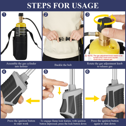 Trigger-Start Propane Torch Kit with 5 ft Hose and Holster or Cylinder Clip Configuration for Work Areas