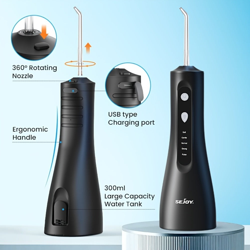 Water Flosser Cordless Oral Irrigator with Five Modes, Five Jet Tips, 1800mAh Battery and Pink or Black Options