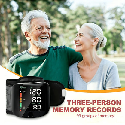 Blood Pressure Monitor for Wrist, Portable Black Digital Device with Large Display and One-Button Control