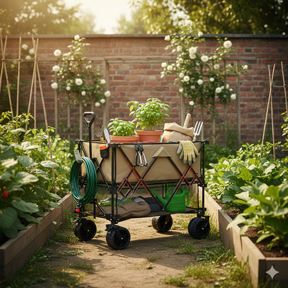 Folding Wagon Cart Double Decker 400L Collapsible Outdoor Utility Cart 54in Extended Shelf Wheels