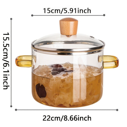 1.6L Transparent Glass Cooking Pot with Lid and Green or Yellow Side Handles for Soup, Noodles and Milk