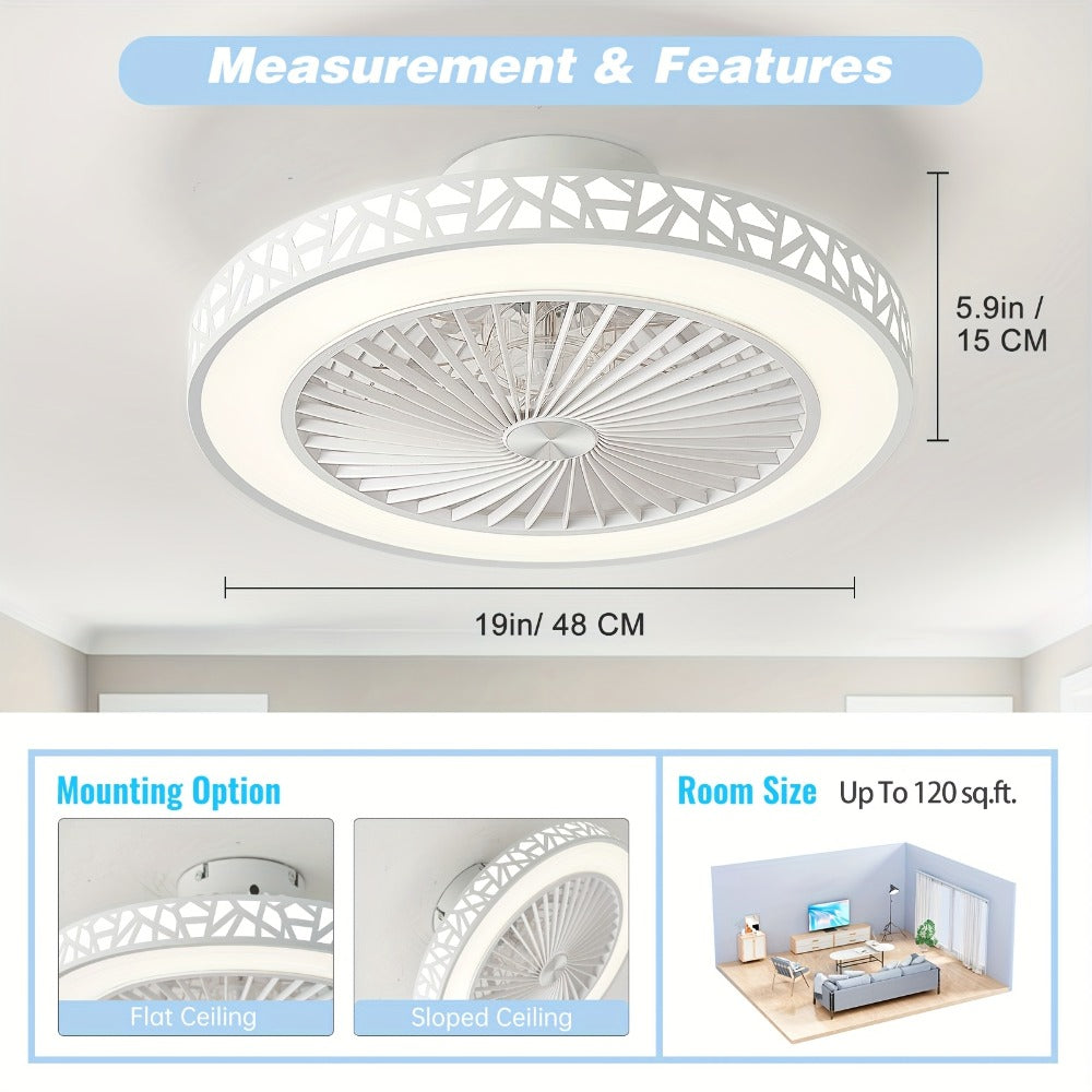 Flush Mount Ceiling Fan with Light and Remote 19 Inch, Low Profile LED Ceiling Fan 6 Wind Speeds Reversible Motor