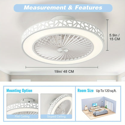 Flush Mount Ceiling Fan with Light and Remote 19 Inch, Low Profile LED Ceiling Fan 6 Wind Speeds Reversible Motor