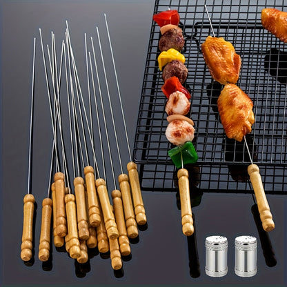 BBQ Skewers Stainless Steel 18 Piece Set Reusable Flat Metal Grill Skewers Anti-Spin for Kebab, for Grilling, Camping and Outdoor Meals