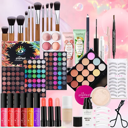 POPFEEL Makeup Kit Full Face Set, Multi-Shade Eyeshadow Palette, Professional Brushes & Pigmented Lip Color