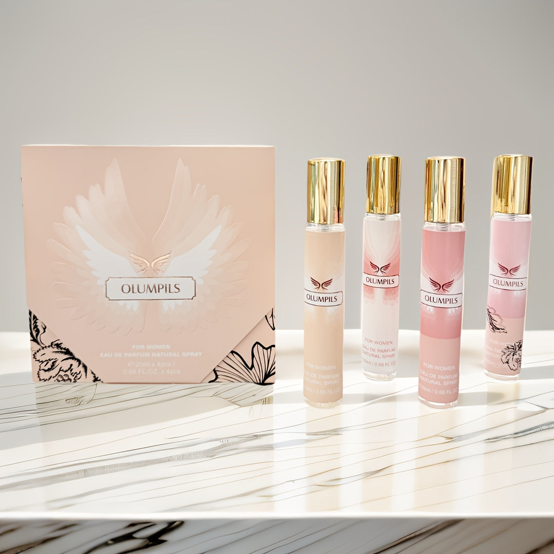 Perfume Gift Set MYSTICAL Four 20ml Eau de Parfum Spray Bottles with Gold Caps in Pink Floral Box