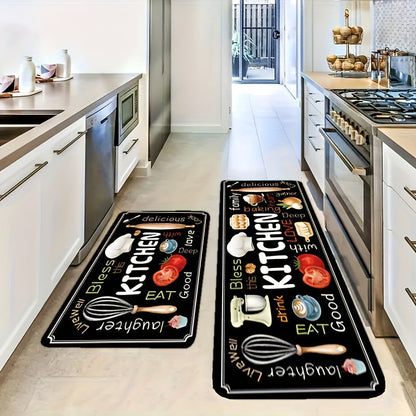 Diatomaceous Earth Kitchen Mat Set 2pcs – Non-Slip Soft Floor Mats for Kitchen Bathroom Bedroom Hallway, Dark Gray, Machine Washable