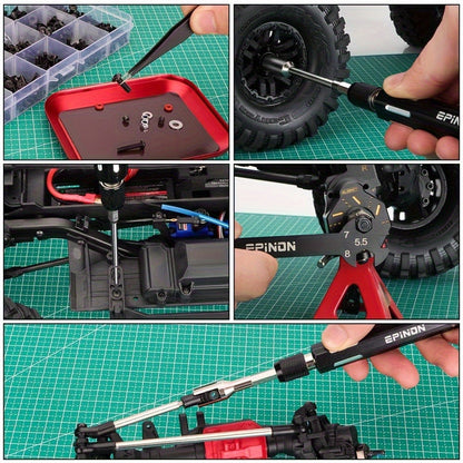RC Car Maintenance Stand Tool Kit EPINON 360° Rotating Work Stand 520PCS Screw Set Aluminum Screwdriver Bits Compatible with 1/8 1/10 1/12