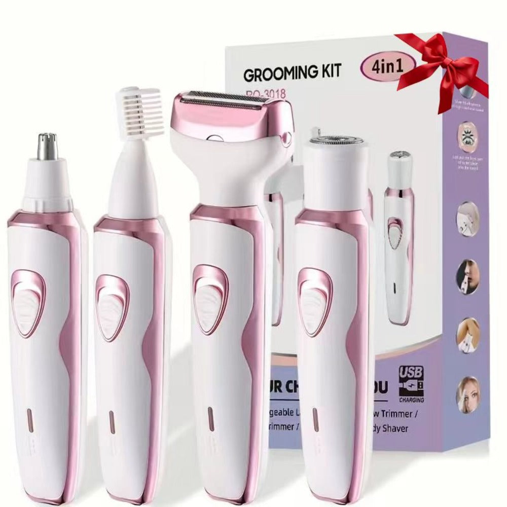 Rechargeable Facial Hair Remover Set for Women with Pink and Purple Multi Tool Options for Grooming