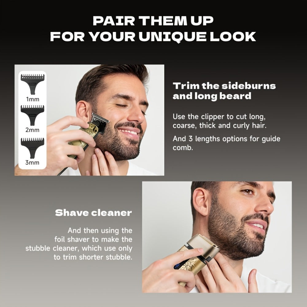 Cordless Electric Foil Shaver Grooming Kit for Men with Barber Shears Beard Mustache Trimmer Bald Head Razor Haircutting Set Father's Day