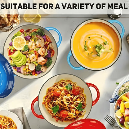 3QT Enameled Cast Iron Dutch Oven with Dual Handles, Fitted Lid and Three Color or Style Options