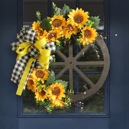 Sunflower Bow Wreath for Front Door - Handcrafted Thanksgiving Wreath with Natural Look, Fall Seasonal Home Decor