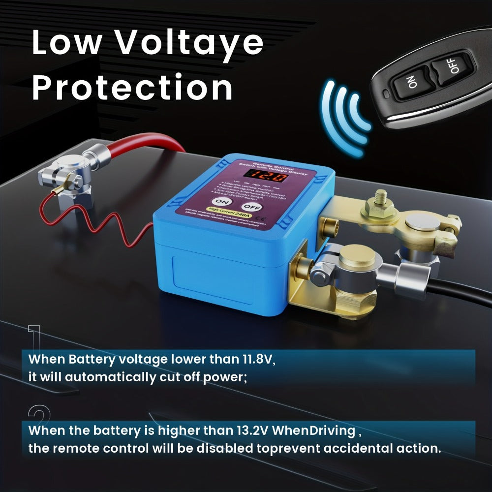 Battery Disconnect Switch 12V 240A – Smart LED Voltage Display Kill Switch, Anti-Theft Battery Drain Prevention for Car Truck RV (Wired