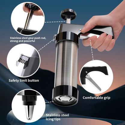 Cookie Press Set 8 Piece Stainless Steel Manual Churro Maker Flower Cookie Mold Baking Tool for Entryways, Bedrooms and Living Spaces