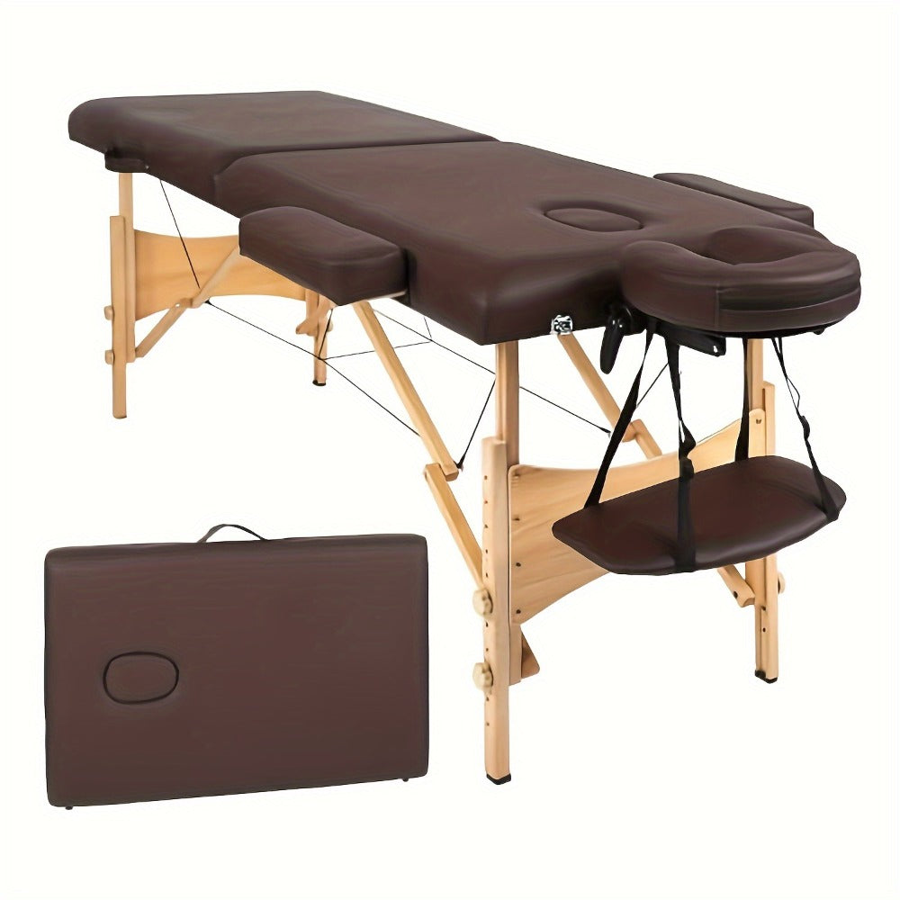 2-Fold Portable Massage Table with Face Cradle & Carrying Bag, Adjustable Height PU Leather Lash Bed