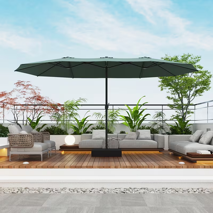 Patio Umbrella 15x9FT Double-Sided Rectangle with Optional 36 LEDs, 12-Rib Frame and Eight Color-Light Options