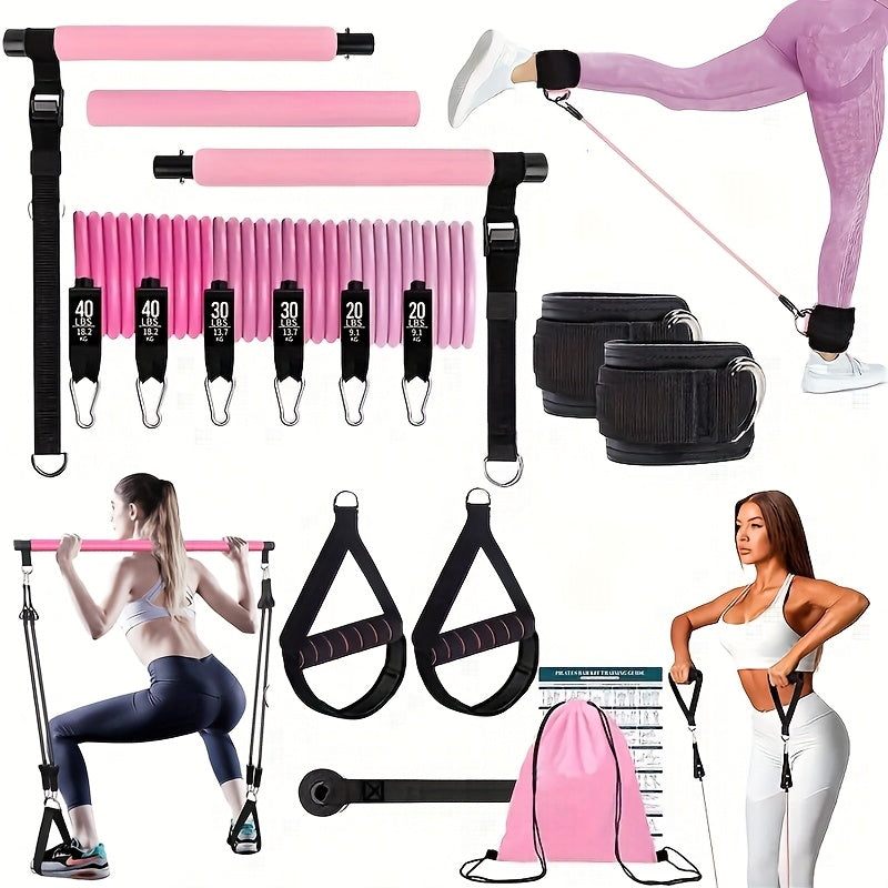 Pilates Bar Kit 14pcs with Resistance Bands & Tension Belt – Multifunctional Fitness Pedal Puller Stick for Home Yoga Stretch Training