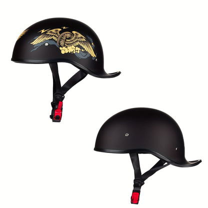 Motorcycle Helmet Open-Face Half-Shell in Size M with TXW, FLH or YUN Graphics and Quick-Release Chin Strap