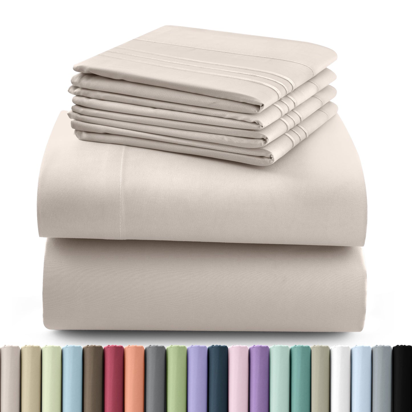 Fitted Sheet Set 6-Piece Brushed Polyester Deep Pocket Bed Sheets 20 Colors Hotel Luxury Bedding with Embroidered Pillowcases
