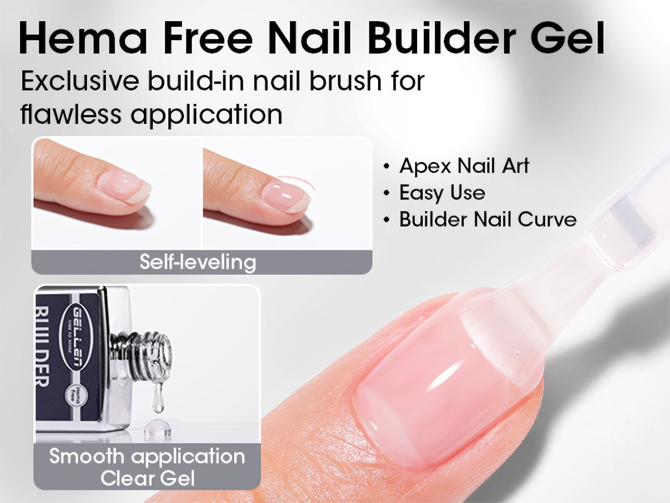 Clear Builder Gel HEMA-Free 5-in-1 2pcs 1.35oz – Nail Extension Strengthener Apex Construction Art Sealing & Repair | Soak-Off UV LED 28+