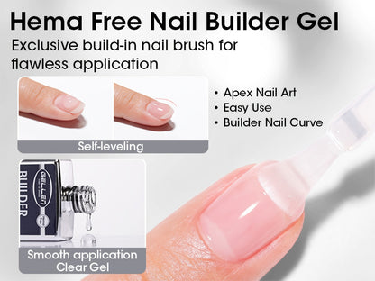 Clear Builder Gel HEMA-Free 5-in-1 2pcs 1.35oz – Nail Extension Strengthener Apex Construction Art Sealing & Repair | Soak-Off UV LED 28+