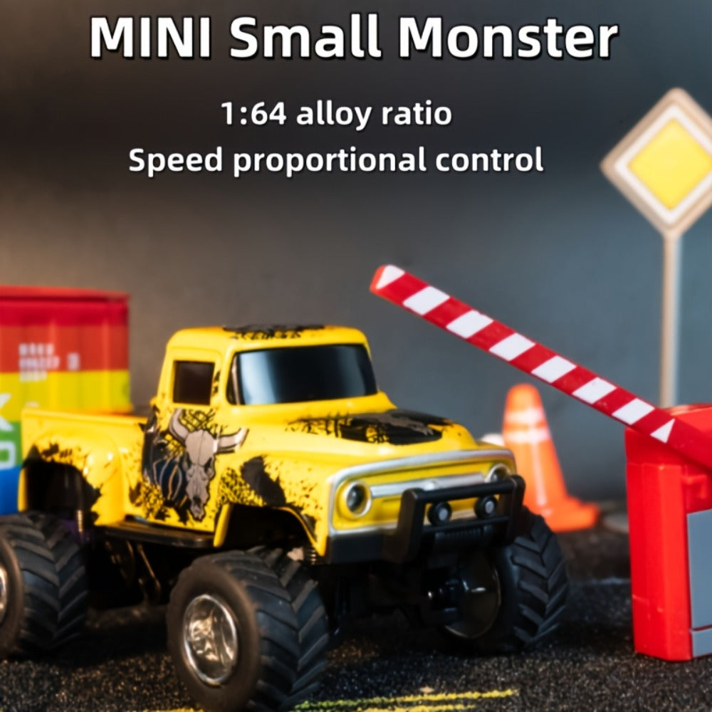 RC Monster Truck 1:64 Scale Alloy Shell with LED Lights, Multi-Control Modes, Adjustable Speed & Steering