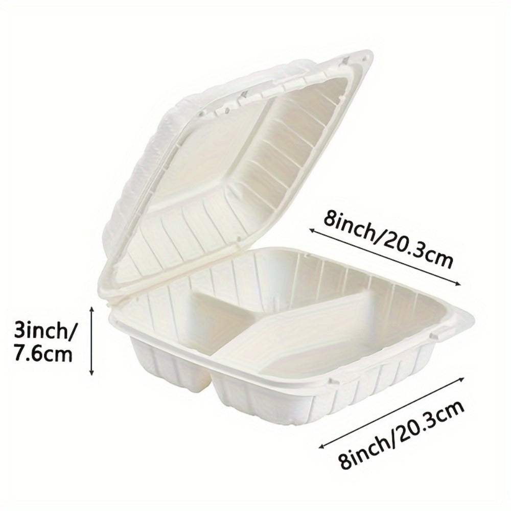 Disposable Food Containers Take Out Boxes with Lids - 7" 8" 9" Plastic Clamshell Meal Prep Containers 1 & 3 Compartment Reusable White