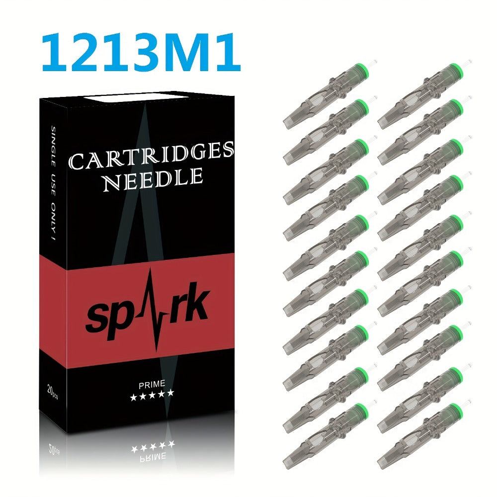 Tattoo Cartridge Needles with SPARK Label, 20-Piece Box and 24 Retained RL RS CM M1 Model Choices