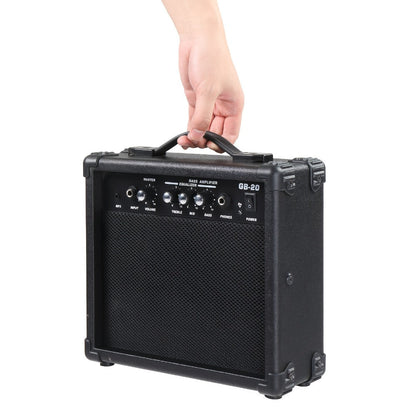 20W Electric Bass Guitar Amplifier with 6.5-Inch Speaker, Volume Treble Bass Middle Controls, Headphone Output Jack