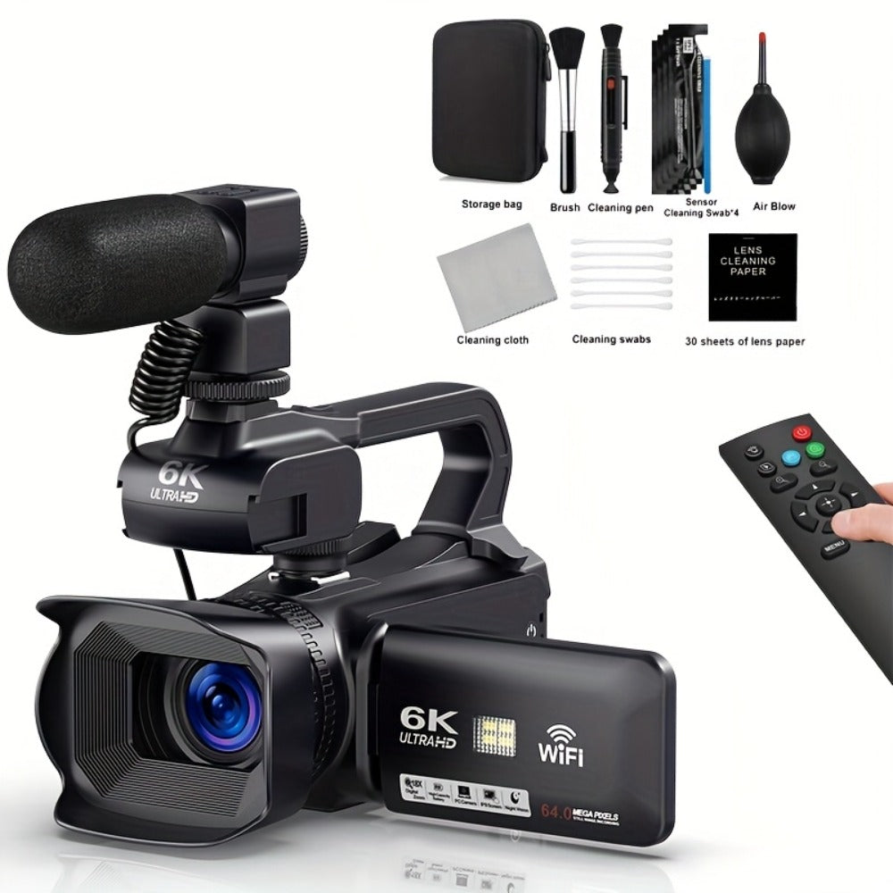 6K 64MP Video Camera Camcorder with IR Night Vision, DINGETU 18X Zoom Vlogging Camera, 4.0" Touch Screen