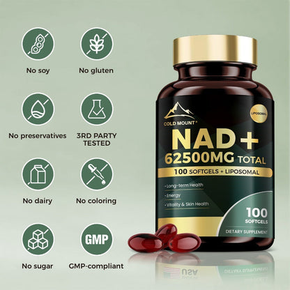NAD+ Supplement 62500mg with Nicotinamide Riboside & Trans-Resveratrol, Healthy Aging, Brain Health