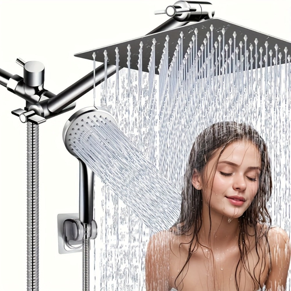 Rainfall and Handheld Shower Combo with 8-Inch Square Head, 11-Inch Extension Arm and Chrome Finish