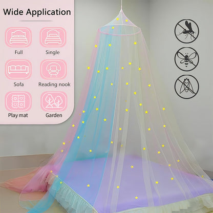 Bed Canopy for Girls Princess Rainbow Glow in the Dark Stars Colorful Canopy Curtain Fits for Entryways, Bedrooms and Living Spaces