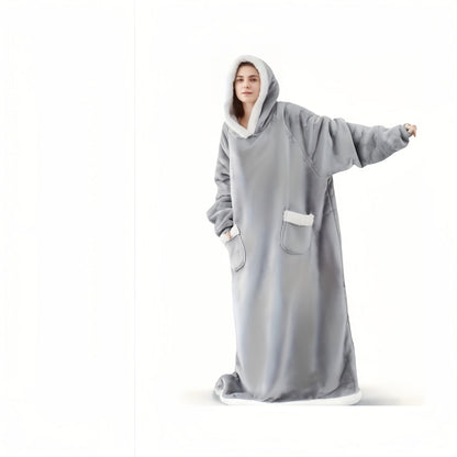 Flannel-Labeled Wearable Blanket Hoodie with Front Pocket and Ten Standard or Extended Color Styles