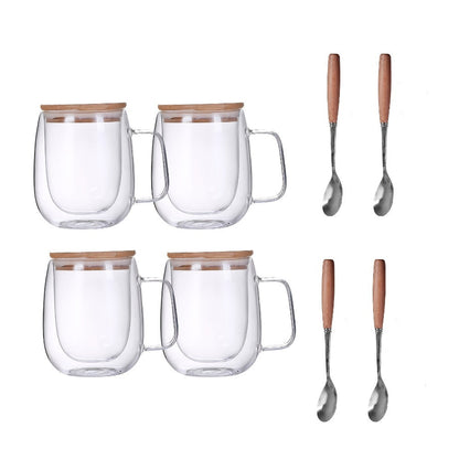 Coffee Cup Set 4 Piece 350ml 11.67oz with Lid and Spoon Durable Easy Clean for Coffee Milk Tea Juice Water Family Office Afternoon Tea