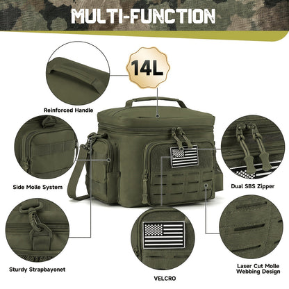Tactical Insulated Cooler Lunch Box with MOLLE Webbing – Expandable & Leakproof, 3.7 Gal or 18L, for Hunting, Camping