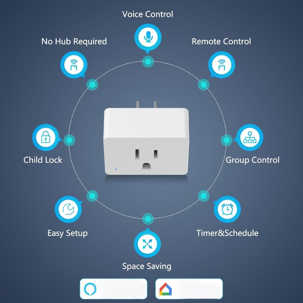 Smart Plug WiFi 15A with Timer Group Control App Remote Works with Alexa Google Home for Entryways, Bedrooms and Living Spaces